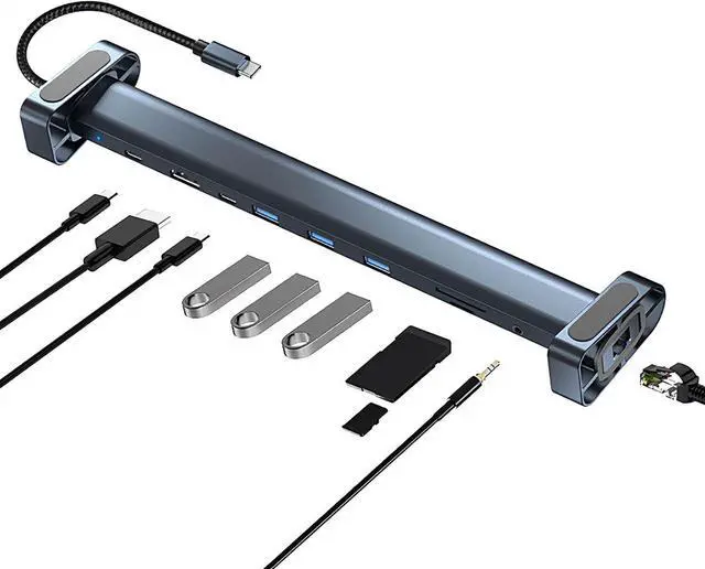 Main image of USB C Hub Multiport Adapter, 10-in-1 Docking Station with 4K HDMI, USB-C, 3 USB 3.0, SD/TF Card Reader, Audio, 100W PD, RJ45 Ethernet Compatible with MacBook Pro/Air, Dell, HP, Lenovo