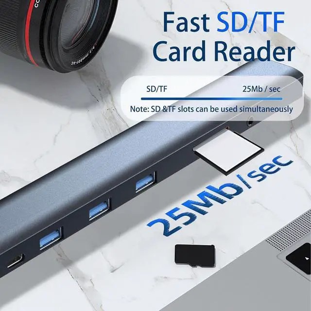 Alt view image 2 of 7 - USB C Hub Multiport Adapter, 10-in-1 Docking Station with 4K HDMI, USB-C, 3 USB 3.0, SD/TF Card Reader, Audio, 100W PD, RJ45 Ethernet Compatible with MacBook Pro/Air, Dell, HP, Lenovo