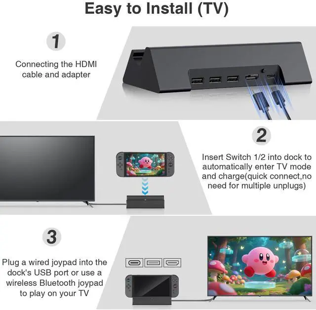 Alt view image 4 of 7 - TV Dock Station for Nintendo Switch 2/1/OLED, Portable TV Docking Station with 4K@120Hz HDMI Adapter/3 USB Port/Type C Port for Nintendo Switch 2/1/OLED,Support Latest System (v21.0.1)