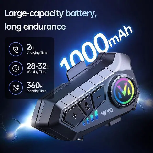 Alt view image 4 of 7 - Motorcycle Bluetooth Headset Speaker Skiing Earphone Waterproof Bluetooth Helmet Headset with Noise Cancellation Ultra-Thin Wireless Bluetooth Headphones for All Helmets