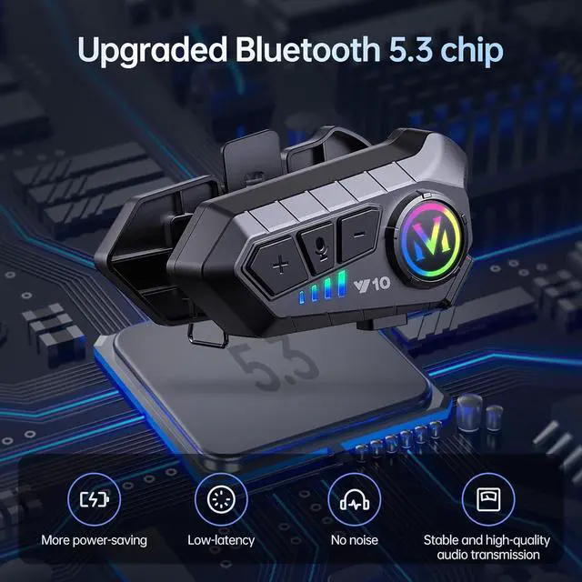 Alt view image 6 of 7 - Motorcycle Bluetooth Headset Speaker Skiing Earphone Waterproof Bluetooth Helmet Headset with Noise Cancellation Ultra-Thin Wireless Bluetooth Headphones for All Helmets