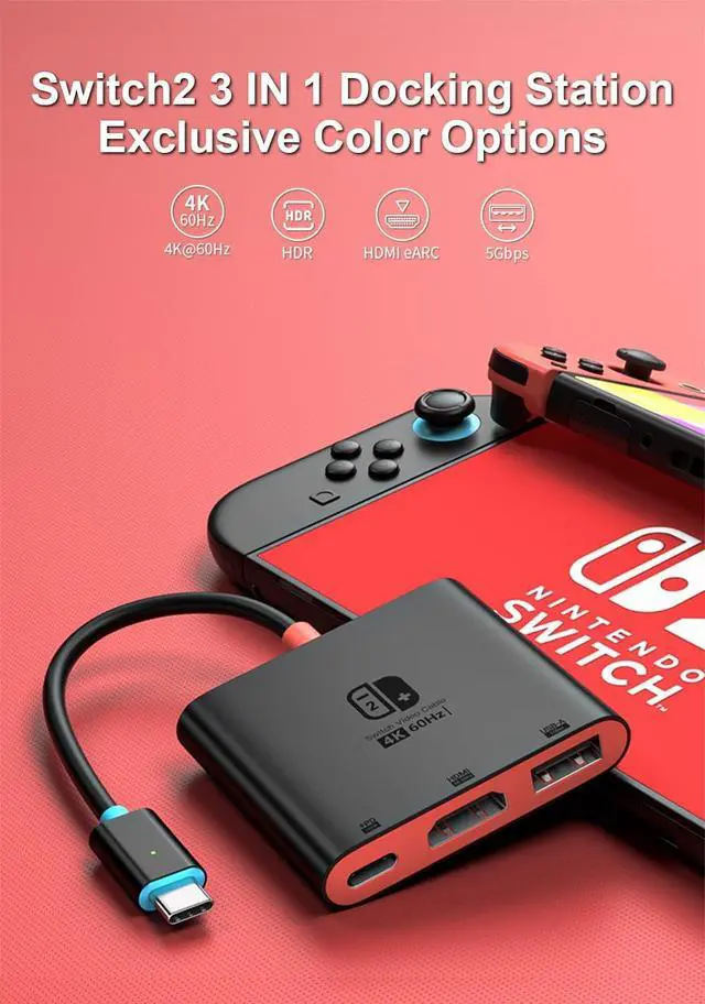 Alt view image 4 of 7 - Switch 2 Dock for Nintendo Switch 2 (2025), Switch 2 TV Adapter Support 4K/60Hz HDMI 2.0A Adapter, PD100W USB 3.0 Port, Compatible with Switch 2/Switch/OLED