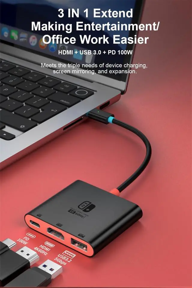 Alt view image 3 of 7 - Switch 2 Dock for Nintendo Switch 2 (2025), Switch 2 TV Adapter Support 4K/60Hz HDMI 2.0A Adapter, PD100W USB 3.0 Port, Compatible with Switch 2/Switch/OLED