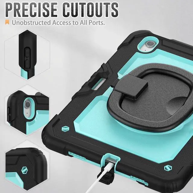 Alt view image 4 of 7 - BONAEVER Case for iPad Air 11 inch M2 M3 M4 2026 2025 2024, Shockproof Protective Cover with Screen Protector, Rotating Stand, Hand/Shoulder Strap, Pencil Holder Light Blue