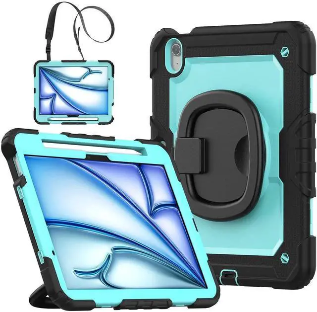 Main image of BONAEVER Case for iPad Air 11 inch M2 M3 M4 2026 2025 2024, Shockproof Protective Cover with Screen Protector, Rotating Stand, Hand/Shoulder Strap, Pencil Holder Light Blue
