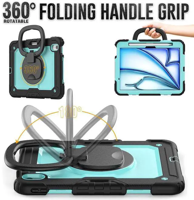 Alt view image 5 of 7 - BONAEVER Case for iPad Air 11 inch M2 M3 M4 2026 2025 2024, Shockproof Protective Cover with Screen Protector, Rotating Stand, Hand/Shoulder Strap, Pencil Holder Light Blue