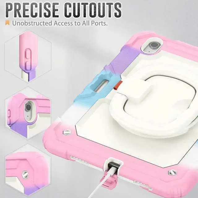 Alt view image 7 of 7 - BONAEVER Case for iPad Air 11 inch M2 M3 M4 2026 2025 2024, Shockproof Protective Cover with Screen Protector, Rotating Stand, Hand/Shoulder Strap, Pencil Holder Pink