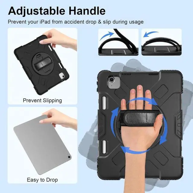 Alt view image 4 of 7 - Case for iPad Air 11 Inch M4 M3 M2 2026 2025 2024, iPad Air 5th / Air 4th Generation Case 2022 2020, iPad Pro 11 2022 - 2018 with Screen Protector/Pen Holder/Rotating Stand/Hand Strap/Shoulder Strap