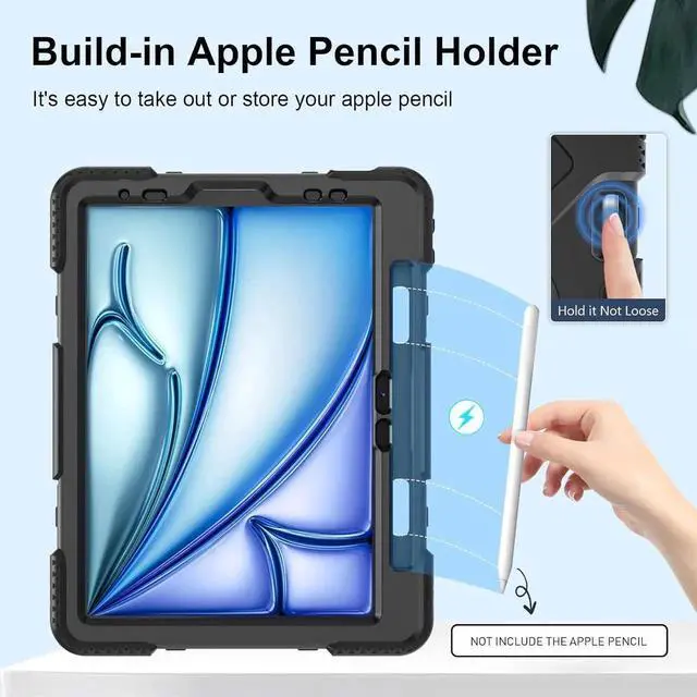 Alt view image 5 of 7 - Case for iPad Air 11 Inch M4 M3 M2 2026 2025 2024, iPad Air 5th / Air 4th Generation Case 2022 2020, iPad Pro 11 2022 - 2018 with Screen Protector/Pen Holder/Rotating Stand/Hand Strap/Shoulder Strap