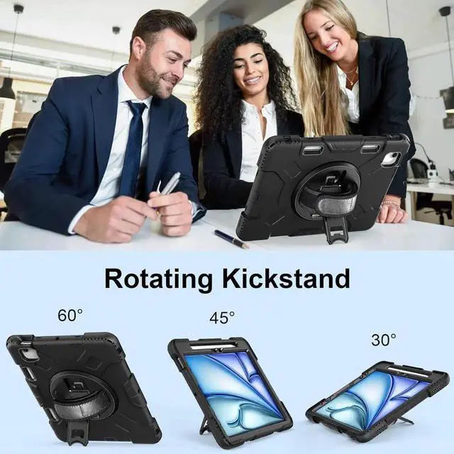 Alt view image 2 of 7 - Case for iPad Air 11 Inch M4 M3 M2 2026 2025 2024, iPad Air 5th / Air 4th Generation Case 2022 2020, iPad Pro 11 2022 - 2018 with Screen Protector/Pen Holder/Rotating Stand/Hand Strap/Shoulder Strap