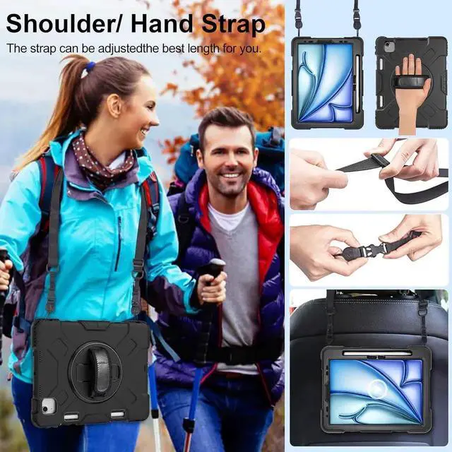 Alt view image 7 of 7 - Case for iPad Air 11 Inch M4 M3 M2 2026 2025 2024, iPad Air 5th / Air 4th Generation Case 2022 2020, iPad Pro 11 2022 - 2018 with Screen Protector/Pen Holder/Rotating Stand/Hand Strap/Shoulder Strap