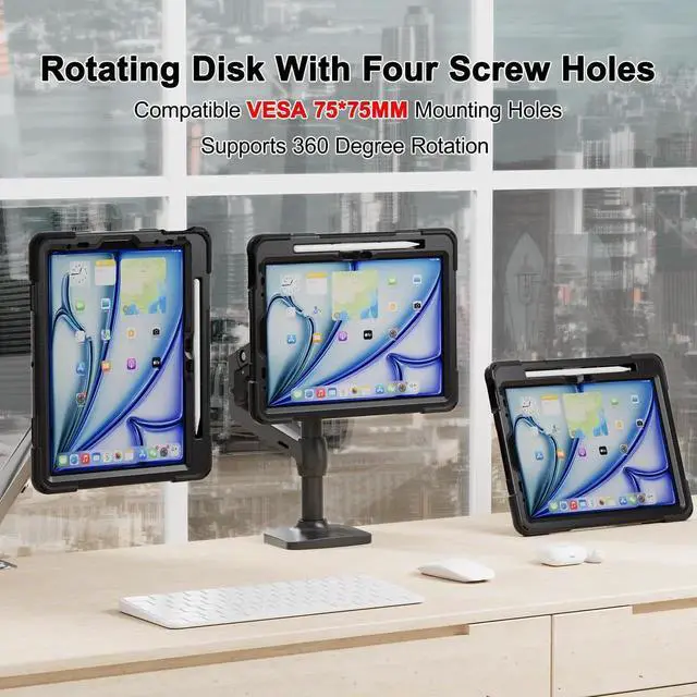 Alt view image 6 of 7 - BONAEVER Case for iPad Air 11 Inch M4 M3 M2 2026 2025 2024, iPad Air 5th / 4th Gen 10.9, iPad Pro 11 2022 2021 2020 2018 Shockproof Cover with Stand & Pencil Holder & VESA Mounting Holes 75mm * 75mm