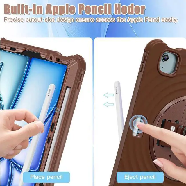 Alt view image 3 of 7 - BONAEVER Case for iPad Air 11 inch 2026 2025 2024, iPad Air 5 Air 4 10.9 inch 2022 2020, iPad Pro 11 Inch 2022 2021 2020 2018 Shockproof Cover with Pencil Holder, Stand and Shoulder Stra Chocolate