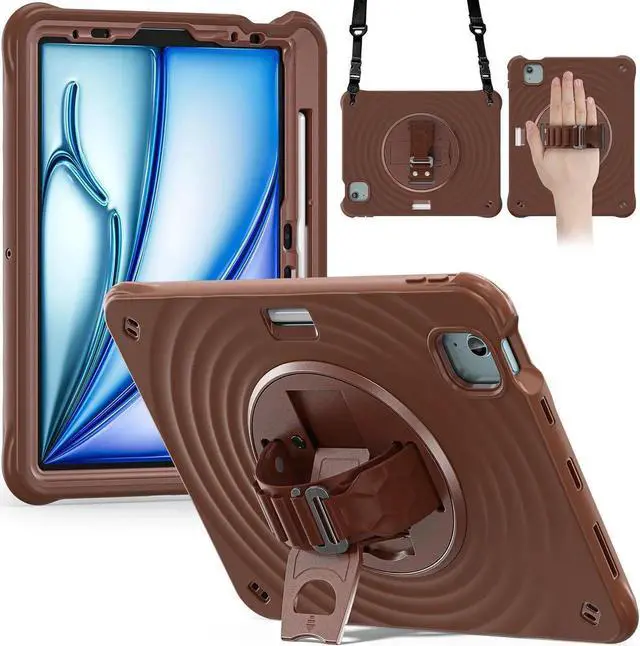 Main image of BONAEVER Case for iPad Air 11 inch 2026 2025 2024, iPad Air 5 Air 4 10.9 inch 2022 2020, iPad Pro 11 Inch 2022 2021 2020 2018 Shockproof Cover with Pencil Holder, Stand and Shoulder Stra Chocolate