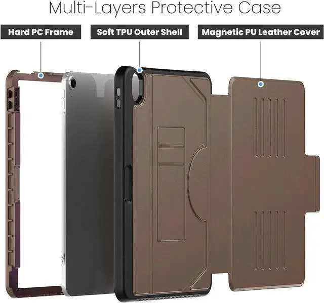 Alt view image 5 of 7 - Case For iPad Air 8th 7th 6th Generation 11 inch M4 M3 M2 2026 2025 2024, Smart Magnetic Auto Sleep Shockproof Cover with Multi-Angles Stand, Pen Holder, Card Slot Brown