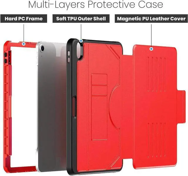 Alt view image 3 of 7 - Case For iPad Air 8th 7th 6th Generation 11 inch M4 M3 M2 2026 2025 2024, Smart Magnetic Auto Sleep Shockproof Cover with Multi-Angles Stand, Pen Holder, Card Slot Red