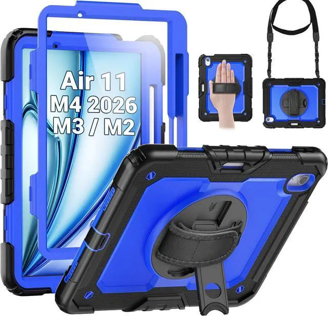 Main image of BONAEVER Case for iPad Air 11 inch 8th 7th 6th Generation M4 M3 M2 2026 2025 2024, Heavy Duty Shockproof Cover with Screen Protector, Stand and Hand/Shoulder Strap Blue