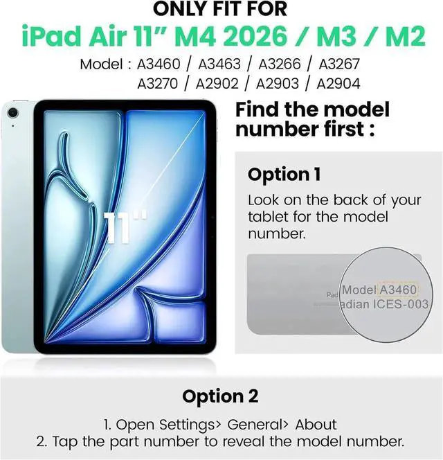 Alt view image 2 of 7 - BONAEVER Case for iPad Air 11 inch 8th 7th 6th Generation M4 M3 M2 2026 2025 2024, Heavy Duty Shockproof Cover with Screen Protector, Stand and Hand/Shoulder Strap Green