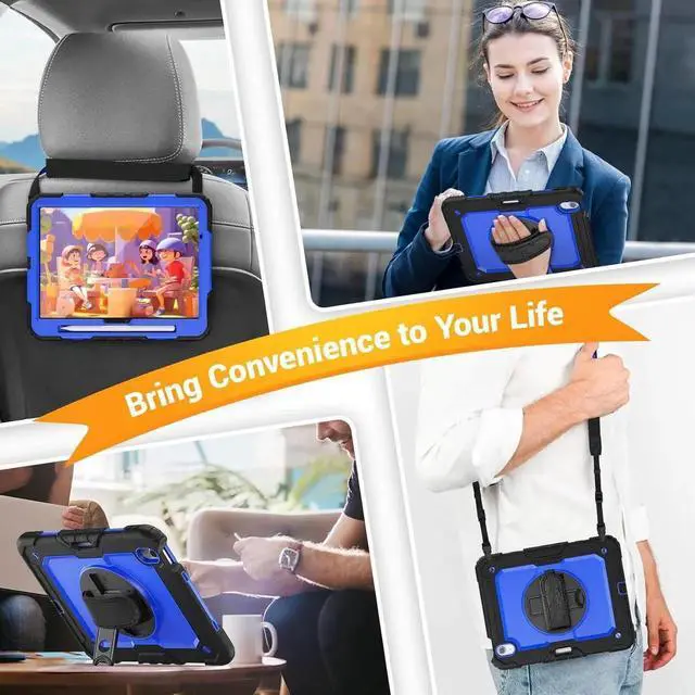 Alt view image 6 of 7 - BONAEVER Case for iPad Air 11 inch 8th 7th 6th Generation M4 M3 M2 2026 2025 2024, Heavy Duty Shockproof Cover with Screen Protector, Stand and Hand/Shoulder Strap Blue