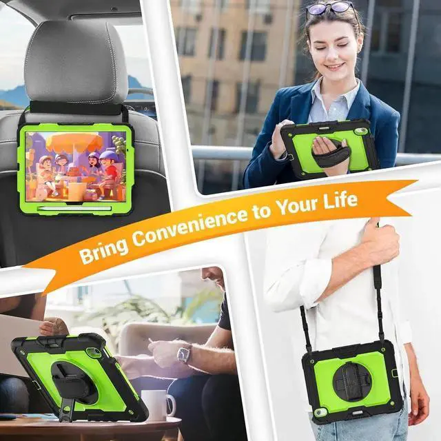 Alt view image 6 of 7 - BONAEVER Case for iPad Air 11 inch 8th 7th 6th Generation M4 M3 M2 2026 2025 2024, Heavy Duty Shockproof Cover with Screen Protector, Stand and Hand/Shoulder Strap Green