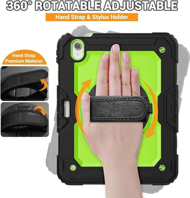 Alt view image 3 of 7 - BONAEVER Case for iPad Air 11 inch 8th 7th 6th Generation M4 M3 M2 2026 2025 2024, Heavy Duty Shockproof Cover with Screen Protector, Stand and Hand/Shoulder Strap Green