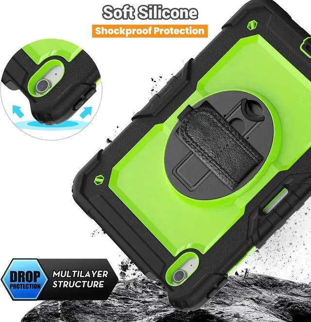 Alt view image 4 of 7 - BONAEVER Case for iPad Air 11 inch 8th 7th 6th Generation M4 M3 M2 2026 2025 2024, Heavy Duty Shockproof Cover with Screen Protector, Stand and Hand/Shoulder Strap Green