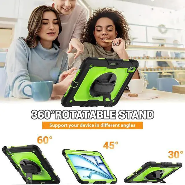 Alt view image 5 of 7 - BONAEVER Case for iPad Air 11 inch 8th 7th 6th Generation M4 M3 M2 2026 2025 2024, Heavy Duty Shockproof Cover with Screen Protector, Stand and Hand/Shoulder Strap Green