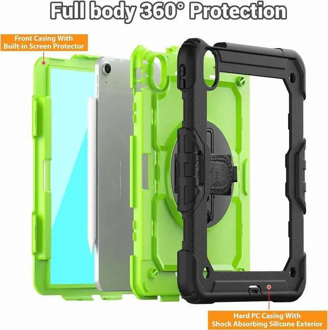 Alt view image 7 of 7 - BONAEVER Case for iPad Air 11 inch 8th 7th 6th Generation M4 M3 M2 2026 2025 2024, Heavy Duty Shockproof Cover with Screen Protector, Stand and Hand/Shoulder Strap Green