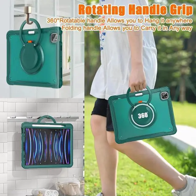 Alt view image 4 of 6 - BONAEVER Case for iPad Air 11 inch 2026 2025 2024 M4 M3 M2, iPad Air 5 Air 4 10.9 inch 2022 2020, iPad Pro 11 inch 4th 3rd 2nd 1st Gen Shockproof Cover with Pencil Holder Stand Shoulder Strap Green