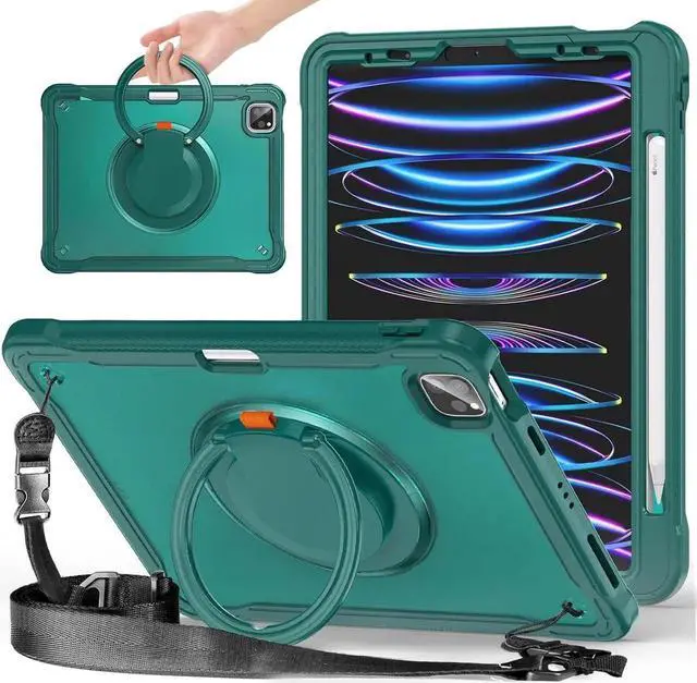 Main image of BONAEVER Case for iPad Air 11 inch 2026 2025 2024 M4 M3 M2, iPad Air 5 Air 4 10.9 inch 2022 2020, iPad Pro 11 inch 4th 3rd 2nd 1st Gen Shockproof Cover with Pencil Holder Stand Shoulder Strap Green