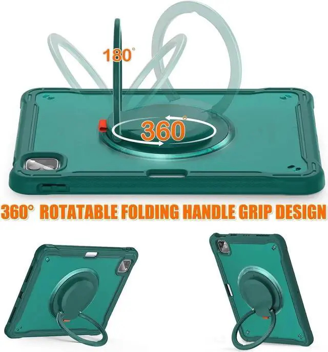 Alt view image 3 of 6 - BONAEVER Case for iPad Air 11 inch 2026 2025 2024 M4 M3 M2, iPad Air 5 Air 4 10.9 inch 2022 2020, iPad Pro 11 inch 4th 3rd 2nd 1st Gen Shockproof Cover with Pencil Holder Stand Shoulder Strap Green