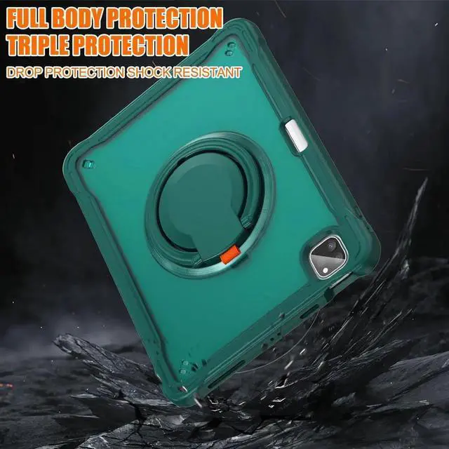 Alt view image 2 of 6 - BONAEVER Case for iPad Air 11 inch 2026 2025 2024 M4 M3 M2, iPad Air 5 Air 4 10.9 inch 2022 2020, iPad Pro 11 inch 4th 3rd 2nd 1st Gen Shockproof Cover with Pencil Holder Stand Shoulder Strap Green