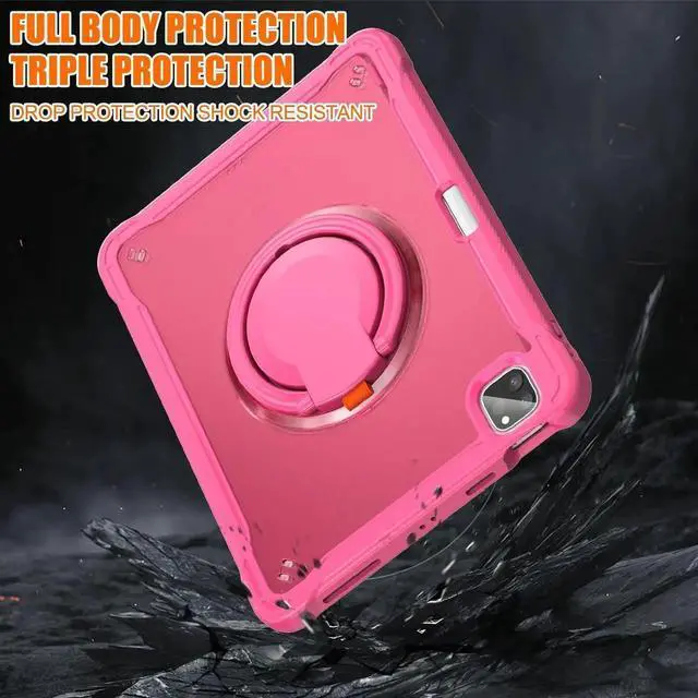 Alt view image 2 of 7 - BONAEVER Case for iPad Air 11 inch 2026 2025 2024 M4 M3 M2, iPad Air 5 Air 4 10.9 inch 2022 2020, iPad Pro 11 inch 4th 3rd 2nd 1st Gen Shockproof Cover with Pencil Holder Stand Shoulder Strap Rose Red