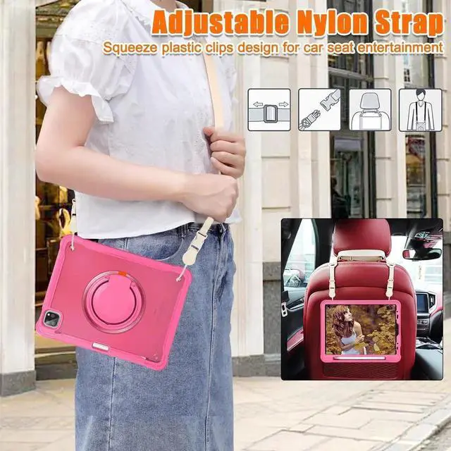 Alt view image 6 of 7 - BONAEVER Case for iPad Air 11 inch 2026 2025 2024 M4 M3 M2, iPad Air 5 Air 4 10.9 inch 2022 2020, iPad Pro 11 inch 4th 3rd 2nd 1st Gen Shockproof Cover with Pencil Holder Stand Shoulder Strap Rose Red