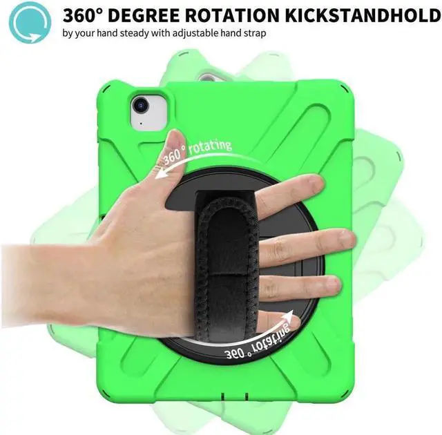 Alt view image 4 of 7 - Case for Apple iPad Air 11 inch (M4/M3/M2)/ Air 5th/4th Gen 10.9"/ Pro 11 inch 4th/3rd/2nd/1st Gen, Shockproof Protective Kids Case with Pencil Holder, Rotating Hand Strap & Stand Green
