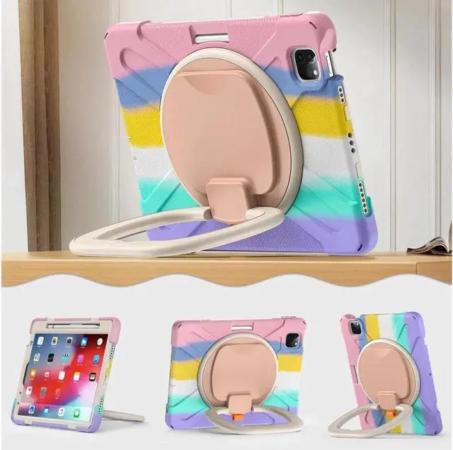 Alt view image 4 of 7 - BONAEVER Case for iPad Air 11 inch M4 M2 M2 iPad Pro 11 inch 2022 2021 2020 2018 iPad Air 4 / Air 5 10.9 Inch Shockproof Cover with Built-in Stand & Shoulder Strap & Pencil Holder Rainbow