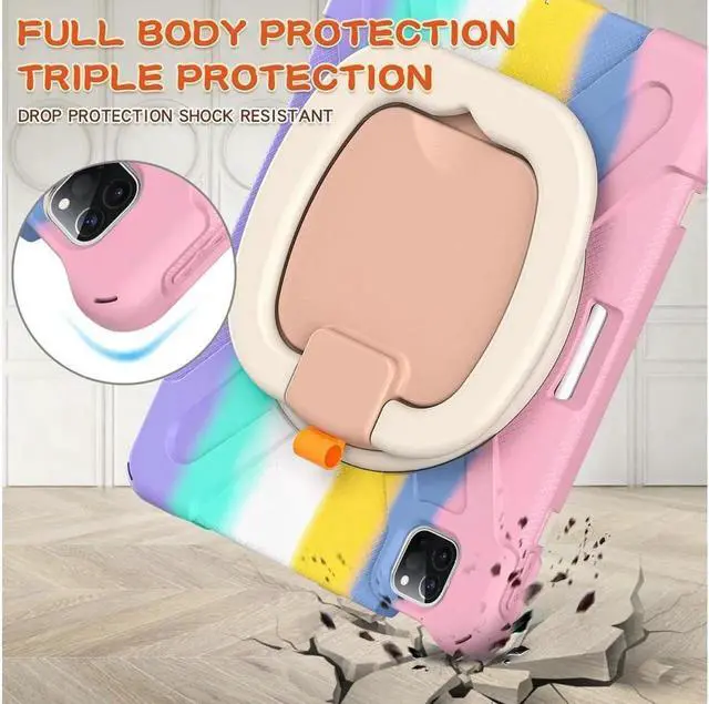 Alt view image 2 of 7 - BONAEVER Case for iPad Air 11 inch M4 M2 M2 iPad Pro 11 inch 2022 2021 2020 2018 iPad Air 4 / Air 5 10.9 Inch Shockproof Cover with Built-in Stand & Shoulder Strap & Pencil Holder Rainbow