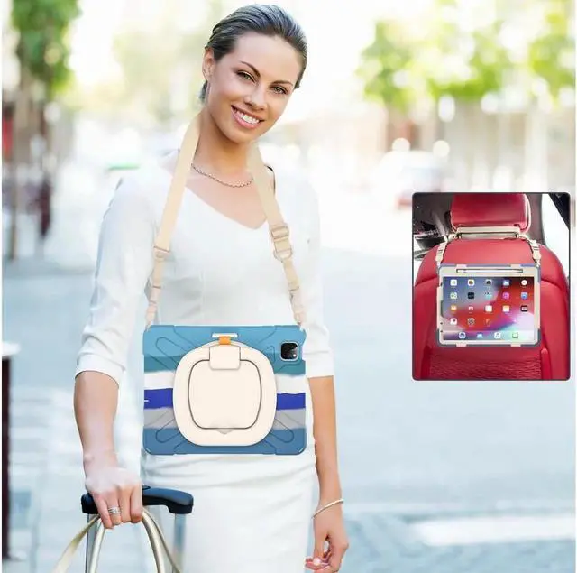 Alt view image 4 of 7 - BONAEVER Case for iPad Air 11 inch M4 M2 M2 iPad Pro 11 inch 2022 2021 2020 2018 iPad Air 4 / Air 5 10.9 Inch Shockproof Cover with Built-in Stand & Shoulder Strap & Pencil Holder Rainbow Blue