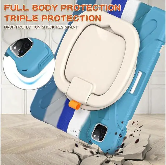 Alt view image 2 of 7 - BONAEVER Case for iPad Air 11 inch M4 M2 M2 iPad Pro 11 inch 2022 2021 2020 2018 iPad Air 4 / Air 5 10.9 Inch Shockproof Cover with Built-in Stand & Shoulder Strap & Pencil Holder Rainbow Blue