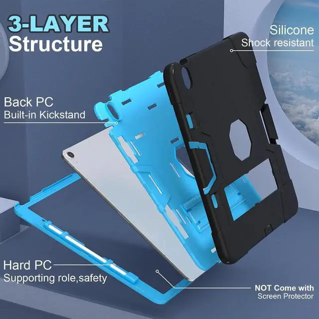 Alt view image 7 of 7 - Case for iPad Air 13 Inch M4 2026 / M3 2025 / M2 2024 with Pencil Holder Heavy Duty Rugged Protective Cover with Kickstand Stylus Pen Blue