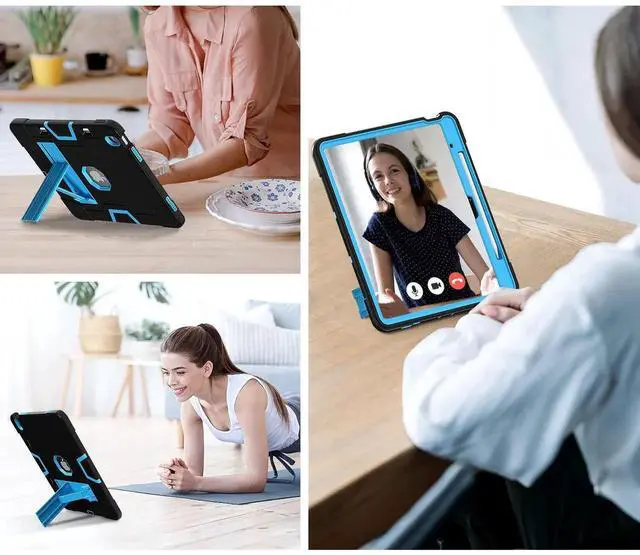 Alt view image 6 of 7 - Case for iPad Air 13 Inch M4 2026 / M3 2025 / M2 2024 with Pencil Holder Heavy Duty Rugged Protective Cover with Kickstand Stylus Pen Blue