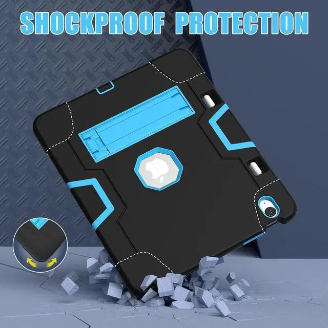 Alt view image 4 of 7 - Case for iPad Air 13 Inch M4 2026 / M3 2025 / M2 2024 with Pencil Holder Heavy Duty Rugged Protective Cover with Kickstand Stylus Pen Blue