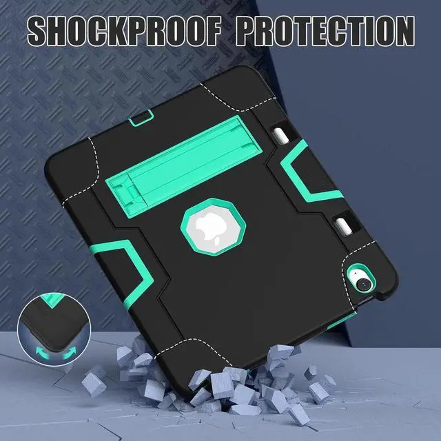 Alt view image 6 of 7 - Case for iPad Air 13 Inch M4 2026 / M3 2025 / M2 2024 with Pencil Holder Heavy Duty Rugged Protective Cover with Kickstand Stylus Pen Green