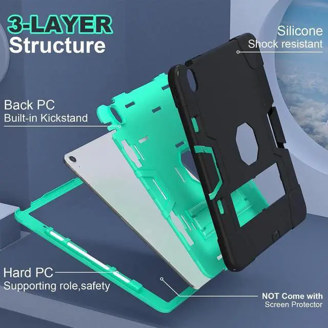 Alt view image 7 of 7 - Case for iPad Air 13 Inch M4 2026 / M3 2025 / M2 2024 with Pencil Holder Heavy Duty Rugged Protective Cover with Kickstand Stylus Pen Green
