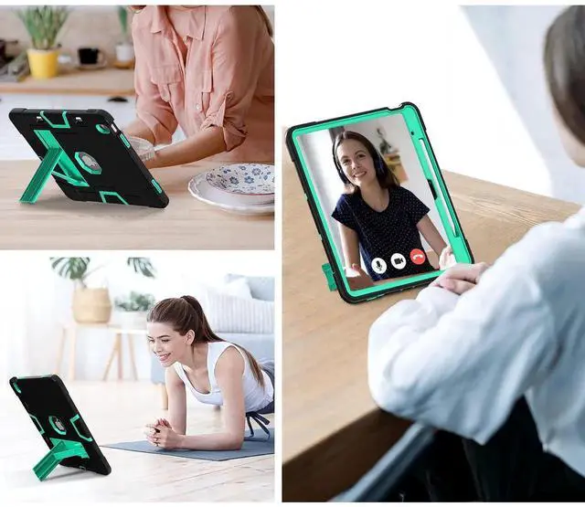 Alt view image 4 of 7 - Case for iPad Air 13 Inch M4 2026 / M3 2025 / M2 2024 with Pencil Holder Heavy Duty Rugged Protective Cover with Kickstand Stylus Pen Green