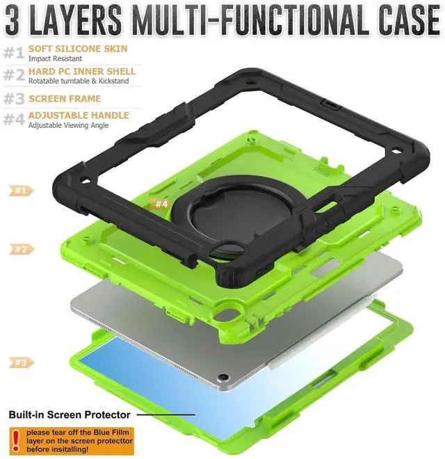 Alt view image 7 of 7 - BONAEVER Case for iPad Air 13 inch M4 2026 / M3 2025 / M2 2024 with Built-in Screen Protector, 360° Rotating Stand, Pencil Holder, Adjustable Shoulder Strap, Pencil Holder Green