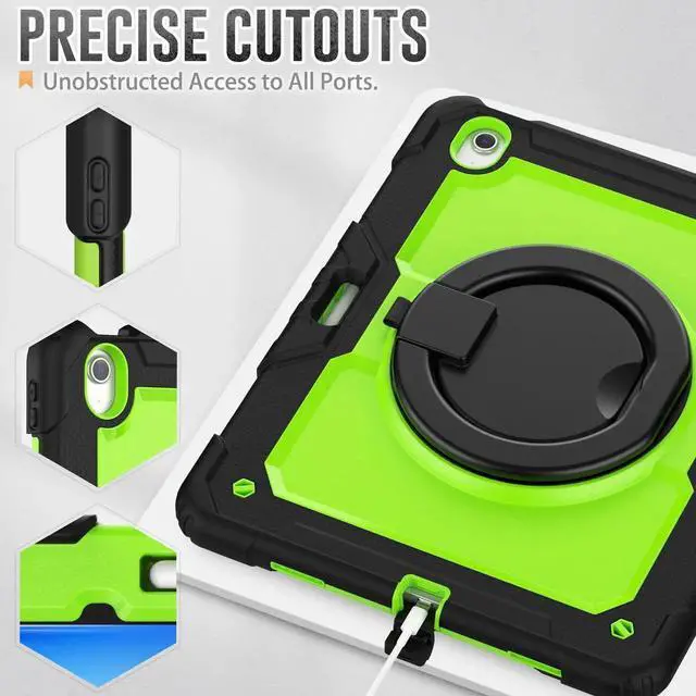 Alt view image 6 of 7 - BONAEVER Case for iPad Air 13 inch M4 2026 / M3 2025 / M2 2024 with Built-in Screen Protector, 360° Rotating Stand, Pencil Holder, Adjustable Shoulder Strap, Pencil Holder Green