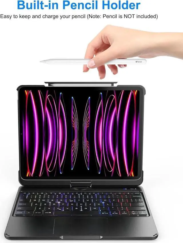 Alt view image 5 of 7 - BONAEVER Touch Keyboard Case for iPad Air 13 Inch M4 2026/M3 2025/M2 2024, iPad Pro 12.9 6th 2022/5th 2021/4th 2020/3rd 2018 Gen, Clear Cover & Trackpad & Backlight & 360° Rotatable