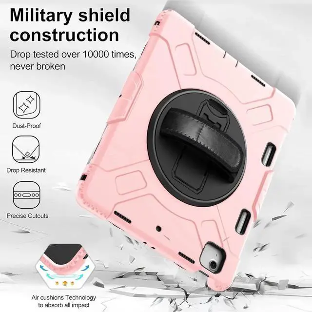 Alt view image 3 of 6 - BONAEVER Case for iPad Air 13 Inch Case M4 2026 M3 2025 M2 2024, Rugged iPad Pro 12.9 6th/5th/4th/3rd Generation Case with Screen Protector/Kickstand/Handle Grip/Shoulder Strap/Pencil Holder Pink