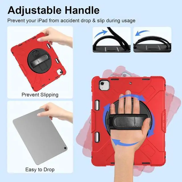 Alt view image 3 of 7 - BONAEVER Case for iPad Air 13 Inch Case M4 2026 M3 2025 M2 2024, Rugged iPad Pro 12.9 6th/5th/4th/3rd Generation Case with Screen Protector/Kickstand/Handle Grip/Shoulder Strap/Pencil Holder Red
